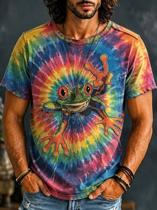 Cardydony Men's Hippie Tie Dye Psychedelic Frog Print T-shirt