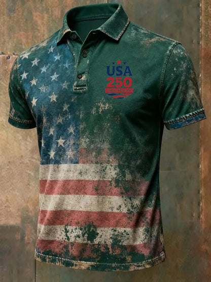 Cardydony Men's Vintage American Us Flag Veterans Print Polo Shirt