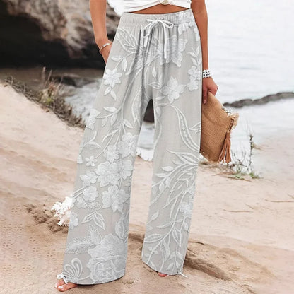 Carydony Women's Casual Retro Embroidered Floral Print Pants