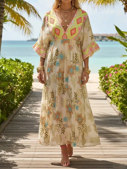 Cardydony Vintage Boho Ethnic Floral Print Print Maxi Dress