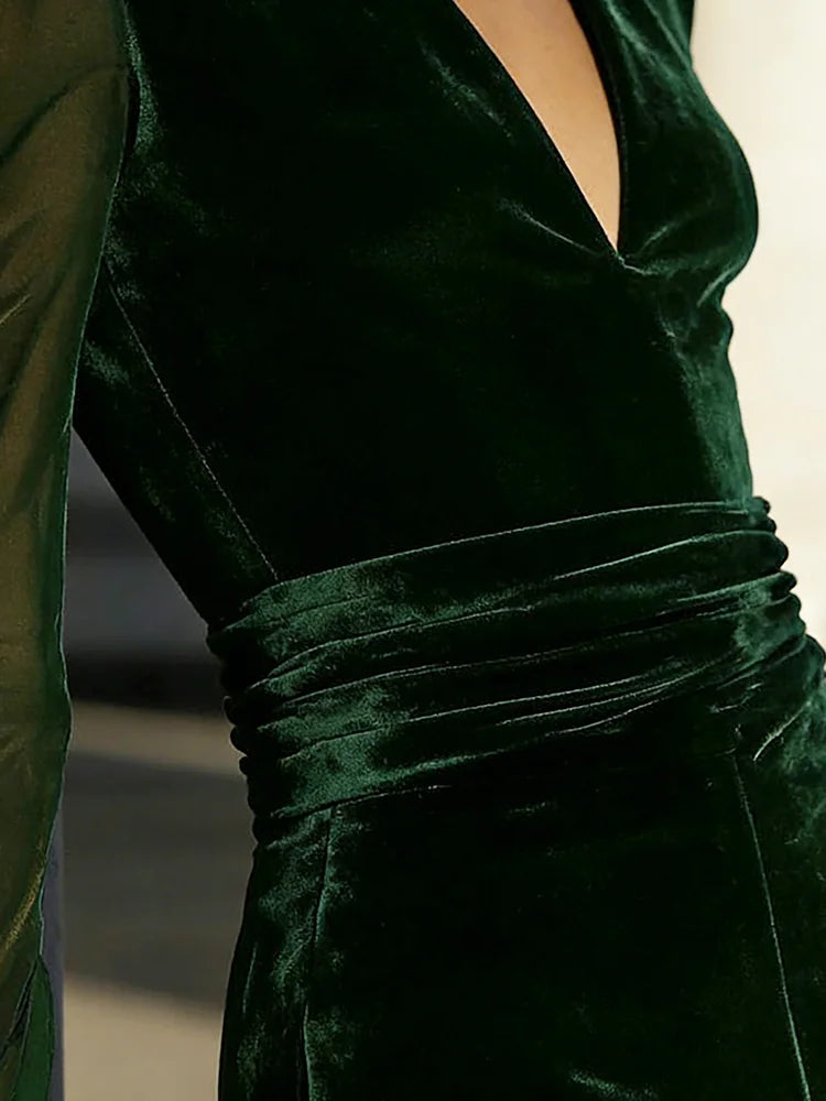 Cardydony Retro Elegant V Neck Velvet Jumpsuit