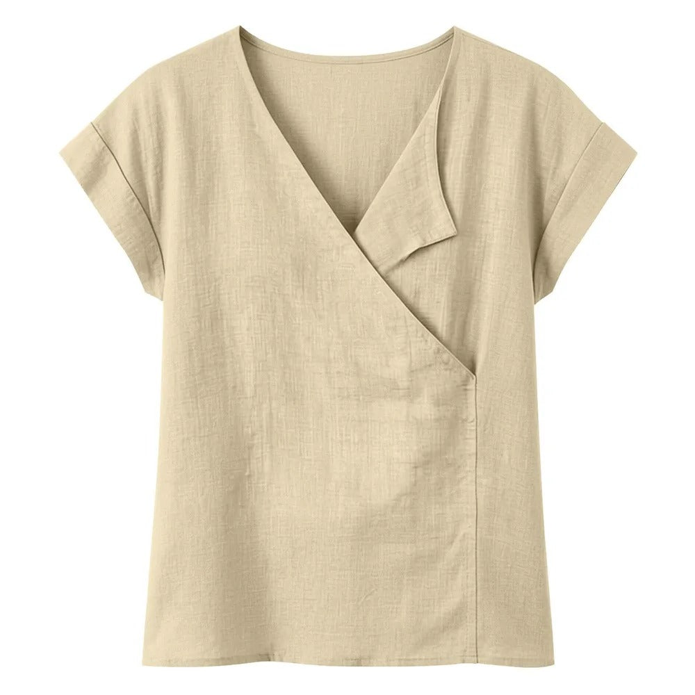Cardydony Women's Casual Loose V-neck Cotton And Linen Top