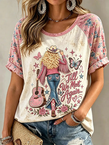 Cardydony Women's Country Music Queen Till We Meet Again Print Crew Neck T-shirt