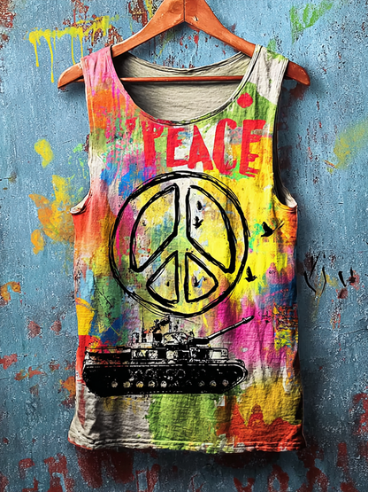 Cardydony Men's Anti-war Theme Graffiti-style Retro Washed Vest