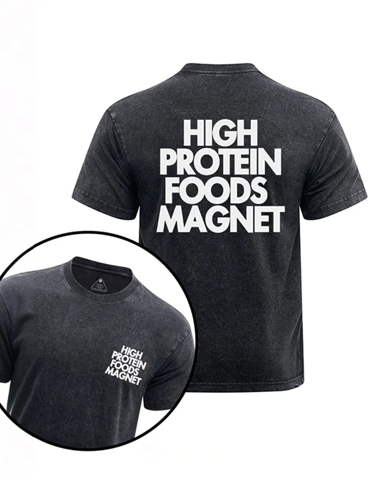 Cardydony High Protein Foods Magnet Printed Washed Gym Shirt
