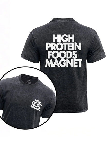 Cardydony High Protein Foods Magnet Printed Washed Gym Shirt