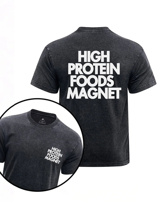 Cardydony High Protein Foods Magnet Printed Washed Gym Shirt