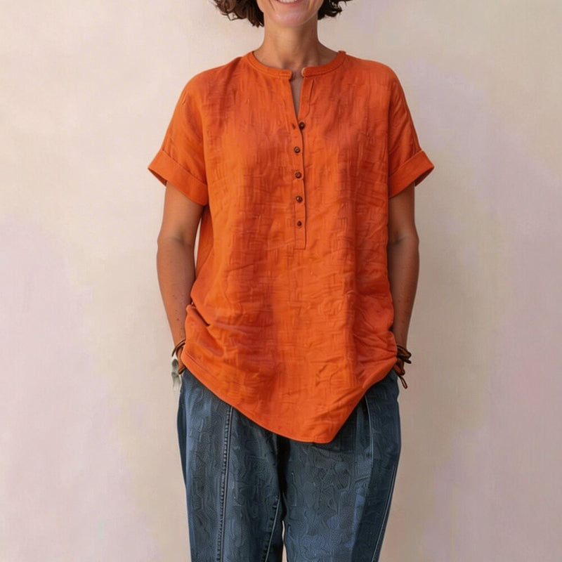 Cardydony Women's Solid Color Stand Collar Button Linen Blend Shirt