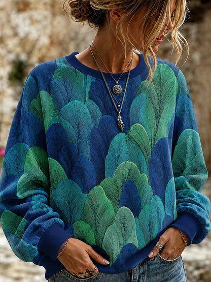 Cardydony Women's Vintage Geometric Forest Art Print Comfortable Long Sleeve Sweatshirt