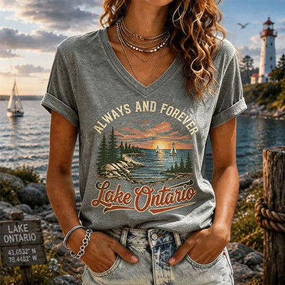 Cardydony Retro Sunset Lakeside Ontario Timeless V-neck T-shirt