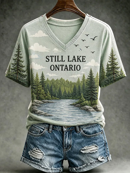 Cardydony Women's Lake Ontario Natural Scenery Casual T-shirt
