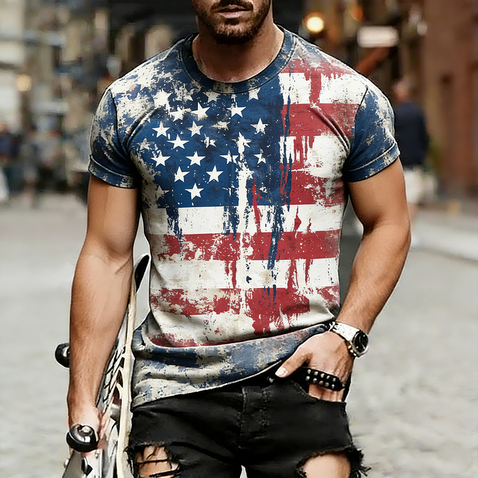 Cardydony American Flag Element Retro Washed T-shirt