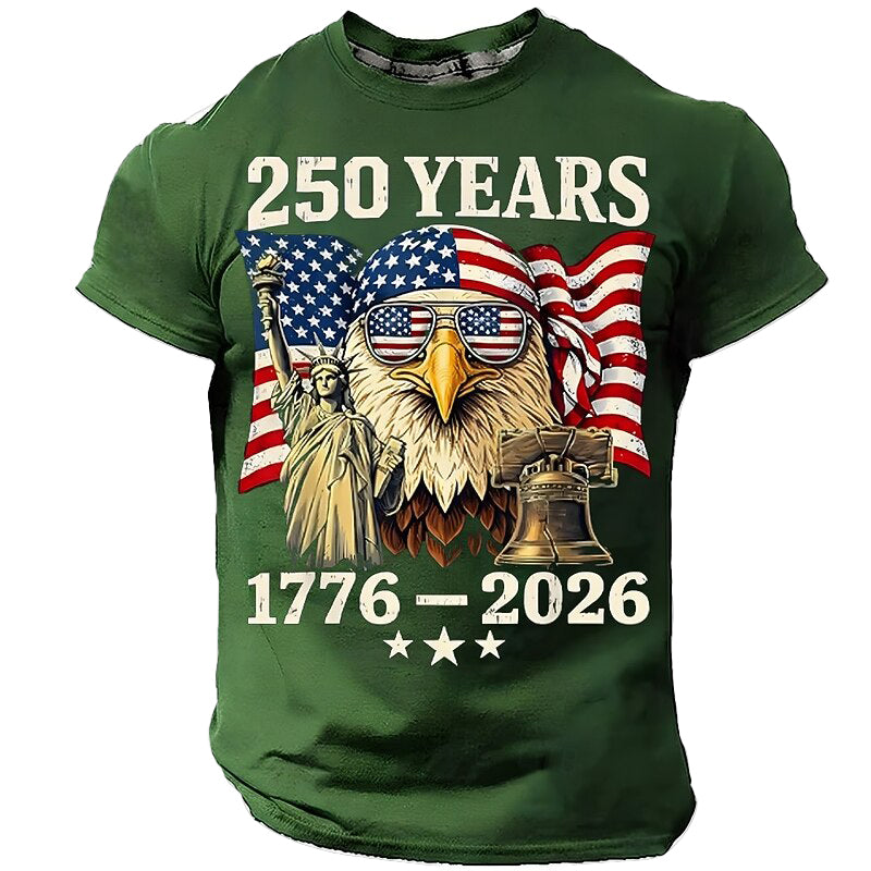 Cardydony Men's Anniversary 250 Years 1776 2026 Cool Bald Eagle Sunglasses Statue Of Liberty Us Flag T Shirt