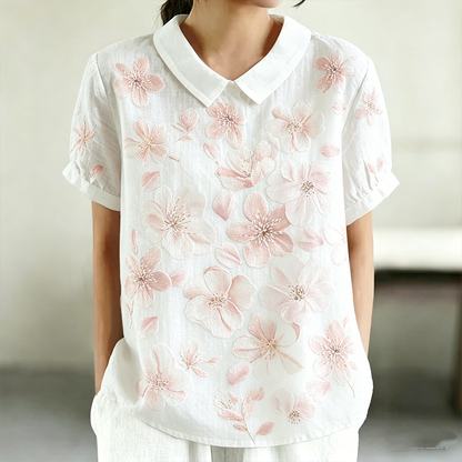 Cardydony Floral Pattern Design Women's Casual Linen Top