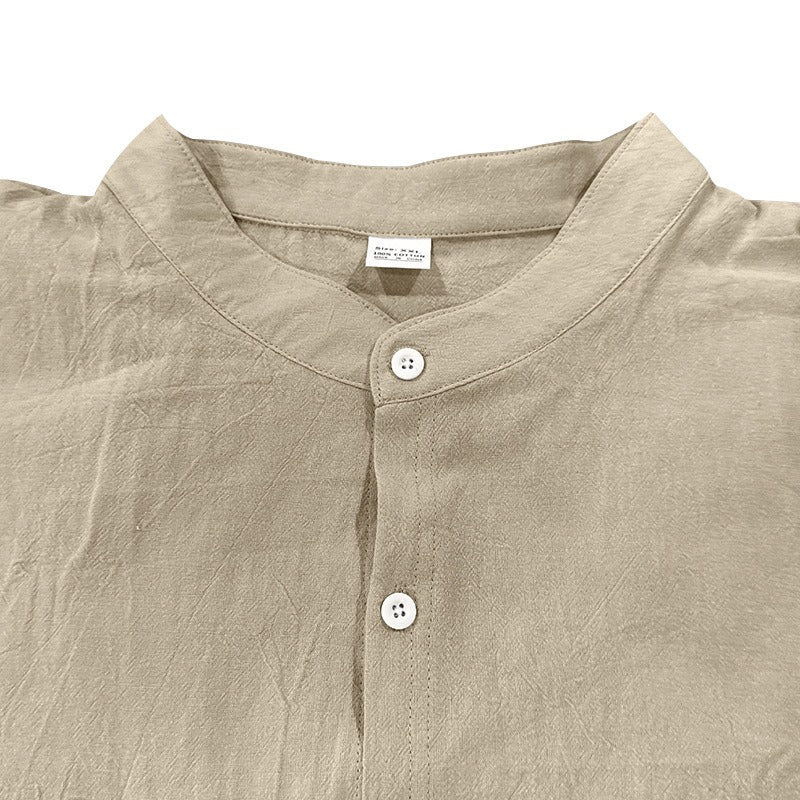 Cardydony Men's Leisure Solid Color Cotton Linen Pocket Shirt And Pants Two Piece Set