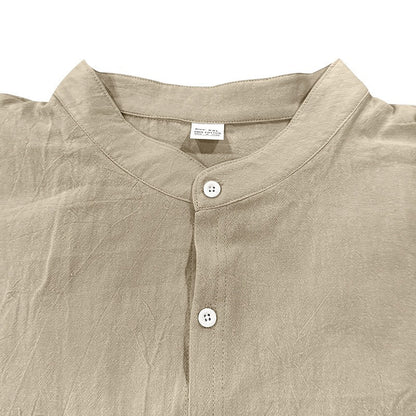 Cardydony Men's Leisure Solid Color Cotton Linen Pocket Shirt And Pants Two Piece Set