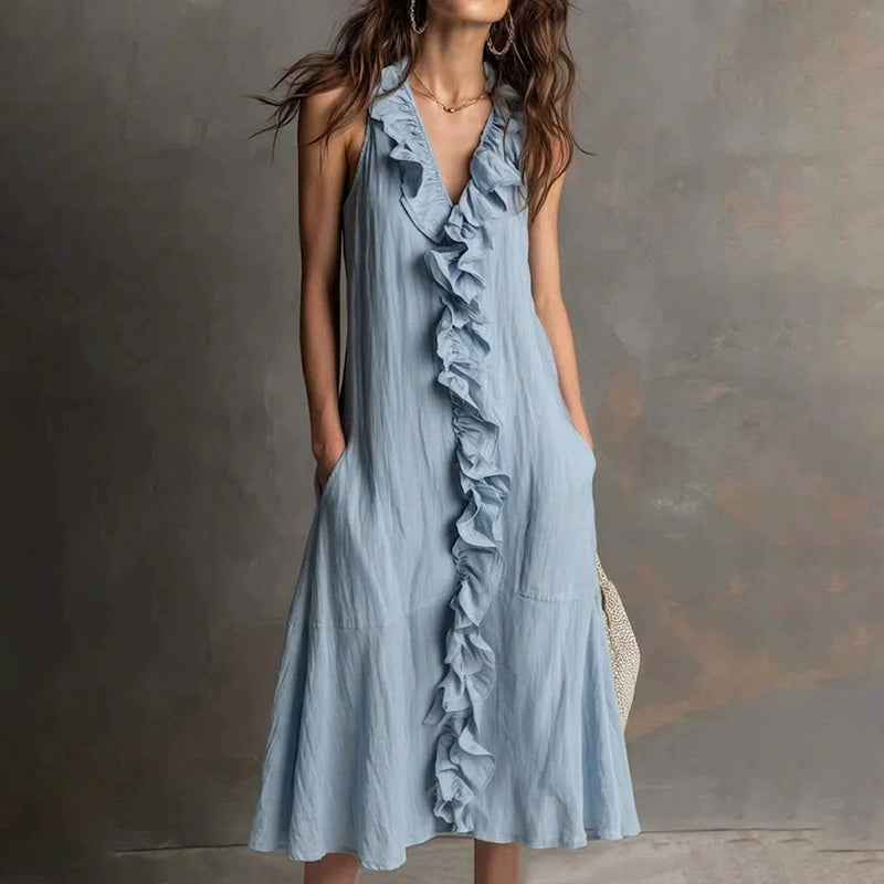 Cardydony Women's Elegant Ruffled Vest Midi Dress