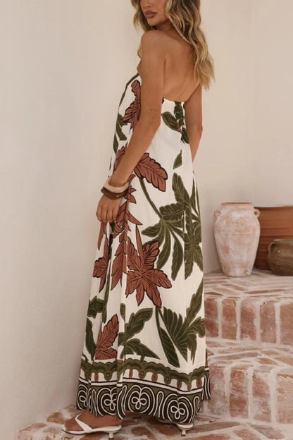 Cardydony Women's Botanical Print Sleeveless Off-shoulder Resort-style Loose Maxi Dress