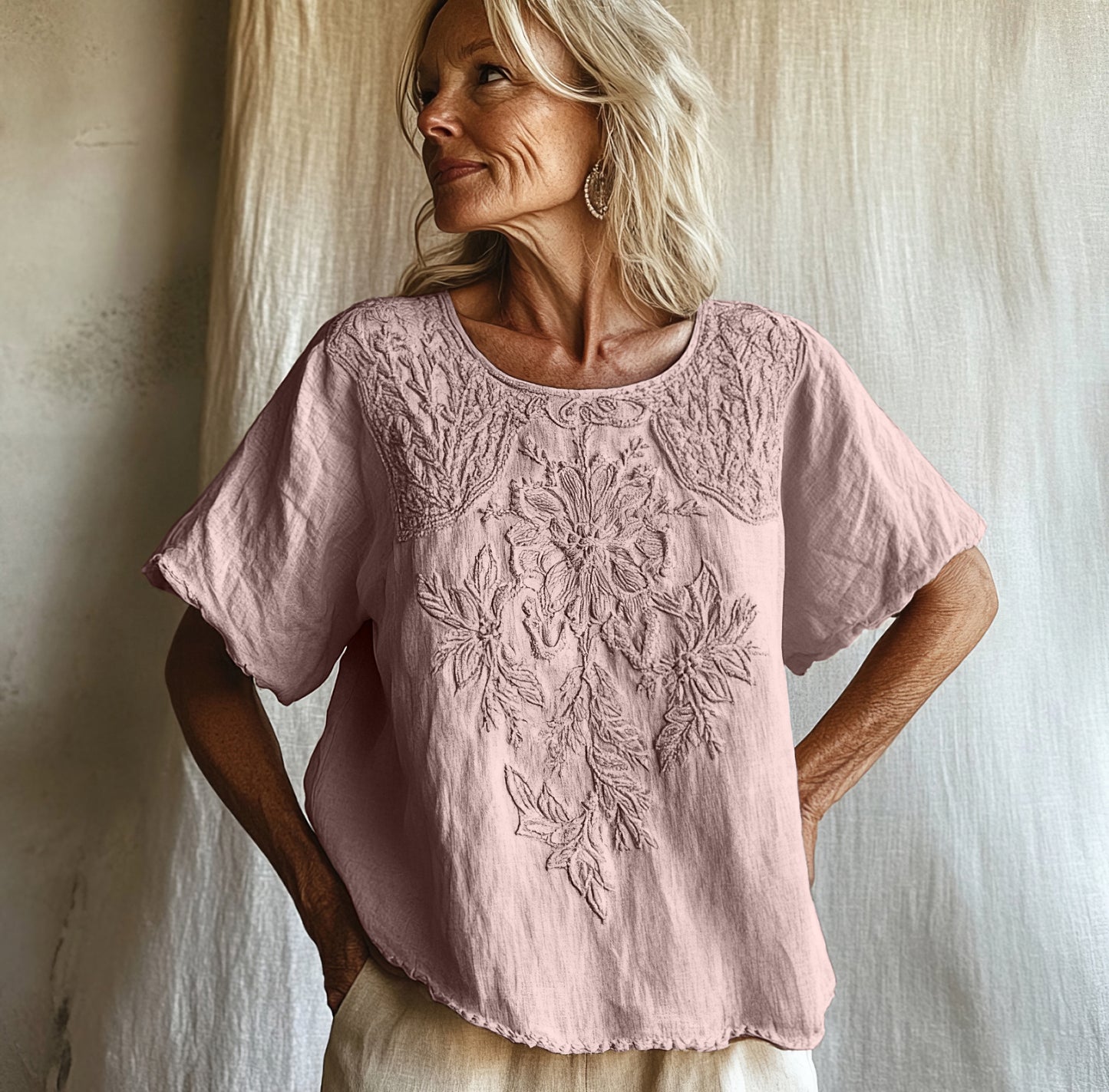 Cardydony Vintage Floral Art Cotton Linen Comfy Shirt