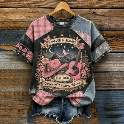 Cardydony Women's Vintage Forever Art Print Short Sleeve Round‑neck T-shirt