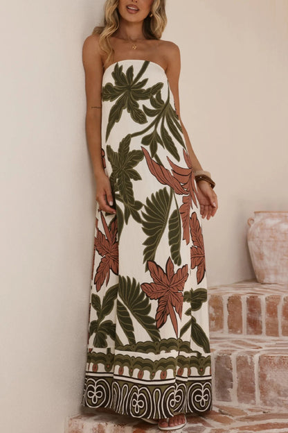 Cardydony Women's Botanical Print Sleeveless Off-shoulder Resort-style Loose Maxi Dress