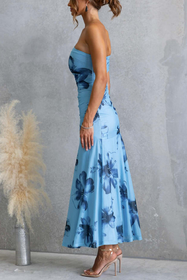Cardydony Women's Floral Print Elegant Mesh Off-shoulder Fitted Maxi Dress