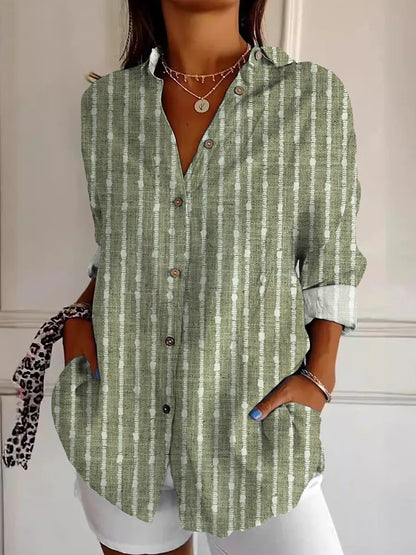 Cardydony Women Vintage Stripes Button Down Casual Shirt