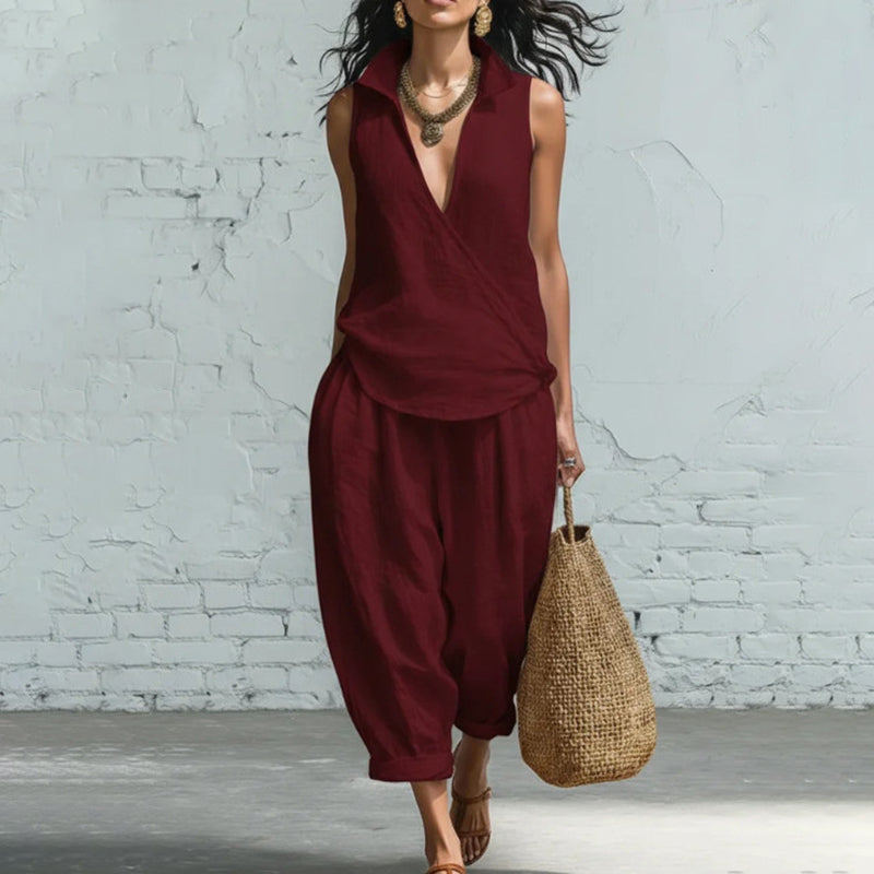 Cardydony Women's Simple Shirt And Wide-leg Pants Two-piece Set