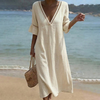 Cardydony Women's Solid Color Linen Blend Casual Maxi Dress