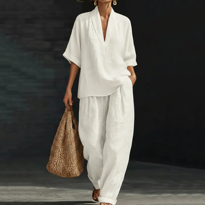 Cardydony Women's Casual Cozy Minimalist Linen Two-piece Set