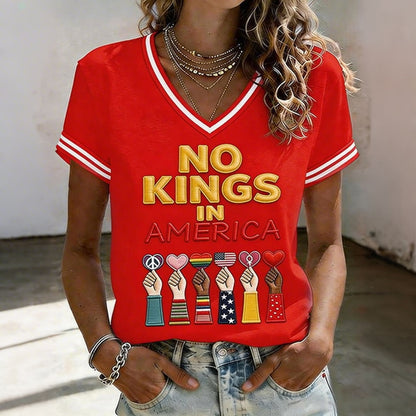 Cardydony Women's American No King Printed V-neck Short-sleeved T-shirt