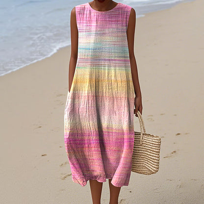 Cardydony Women's Vintage Gradient In Cancer Awareness Ribbon Art Pattern Print Sleeveless Cotton Wrap Dress