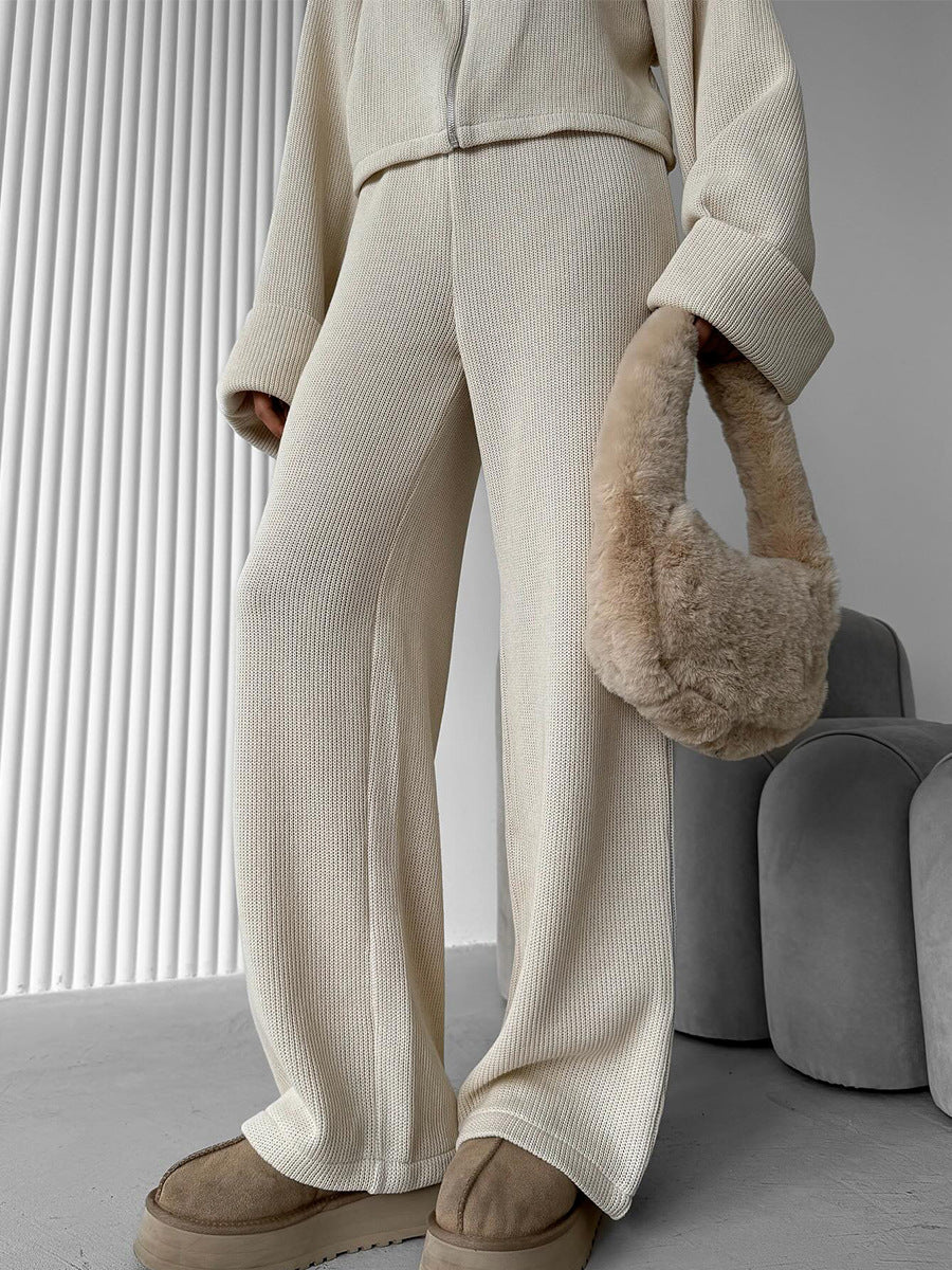 Cardydony Women's Women's Knit 2 Piece Set – Zip Jacket and Wide Leg Pants Outfit