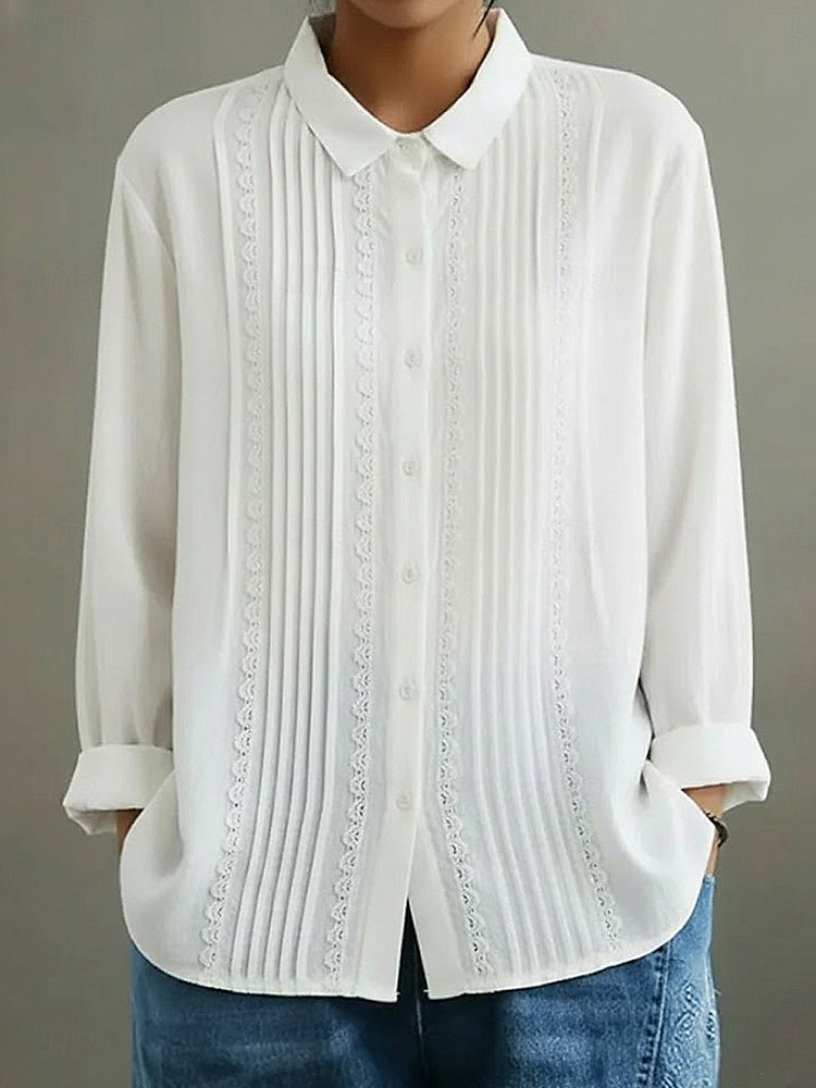 Cardydony Women's Casual Shirt Button Up Lace Linen Blend Blouse