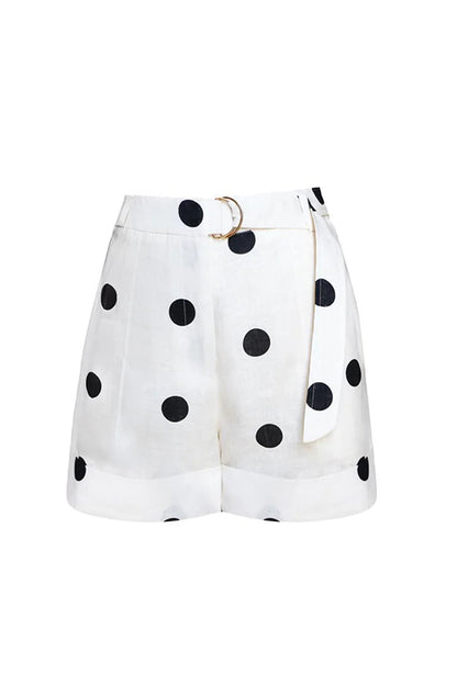 Cardydony Women's Gabby Linen Blend Polka Dot Tie-up Lapel Halter Vest and Metal Ring Belt Loose Shorts Set