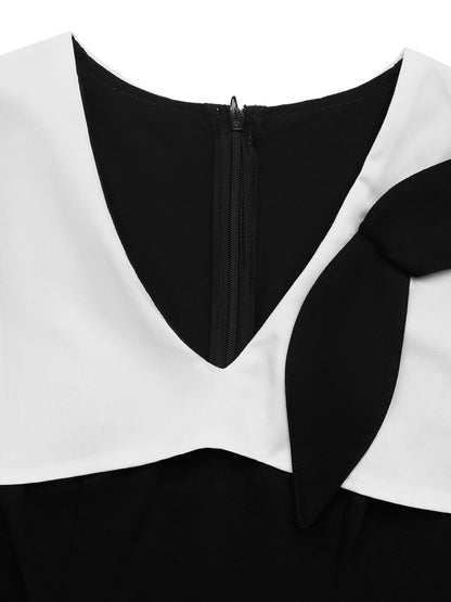 Cardydony Women's Elegant Black & White Co Ord Set – Cape Top & Wide Leg Trousers