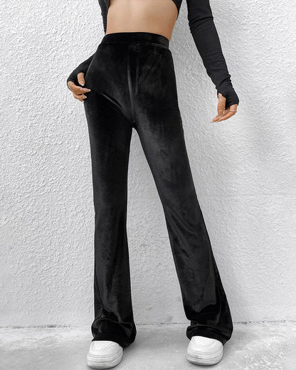 Cardydony Women's Black High Waist Velvet Yoga Flare Pants – Minimalist Micro Flare Trousers