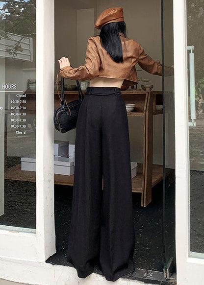 Cardydony Women's High Waist Wide Leg Trousers in Black & Gray | Lightweight Drawstring Summer Pants
