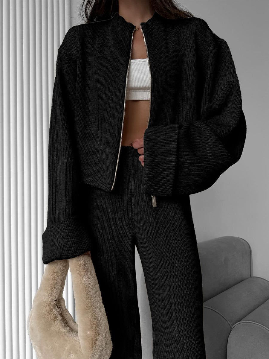 Cardydony Women's Women's Knit 2 Piece Set – Zip Jacket and Wide Leg Pants Outfit
