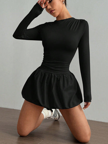 Cardydony Women's Black Long Sleeve Mini Dress with Bubble Skirt – Women's Cocktail Outfit