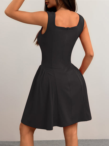 Cardydony Women's Square Neck Sleeveless Mini Dress – Flared Fit in Red & Black for Summer