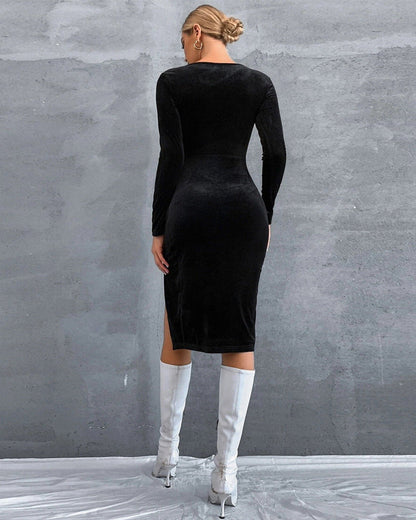 Cardydony Women's Women's Black Bodycon Mini Dress – Velvet Side-Slit Sleek Fit Dress