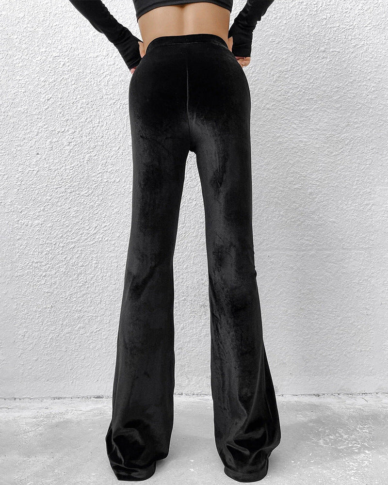 Cardydony Women's Black High Waist Velvet Yoga Flare Pants – Minimalist Micro Flare Trousers