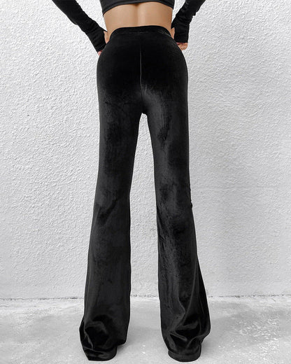 Cardydony Women's Black High Waist Velvet Yoga Flare Pants – Minimalist Micro Flare Trousers