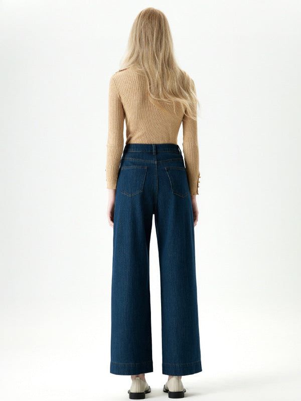 Cardydony Women's Cropped Straight Leg Jeans in Blue | High Waist Soft Tencel Denim