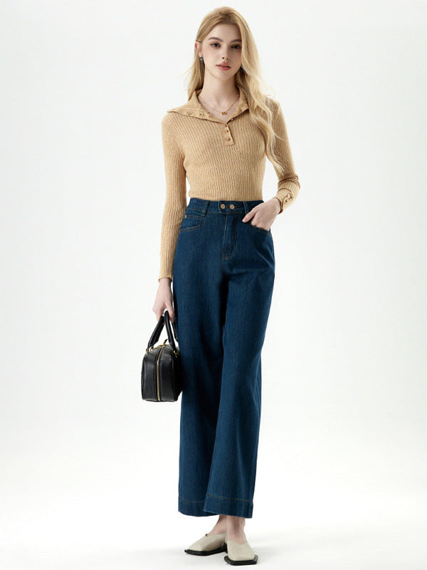 Cardydony Women's Cropped Straight Leg Jeans in Blue | High Waist Soft Tencel Denim