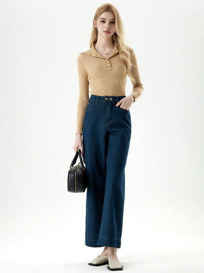 Cardydony Women's Cropped Straight Leg Jeans in Blue | High Waist Soft Tencel Denim