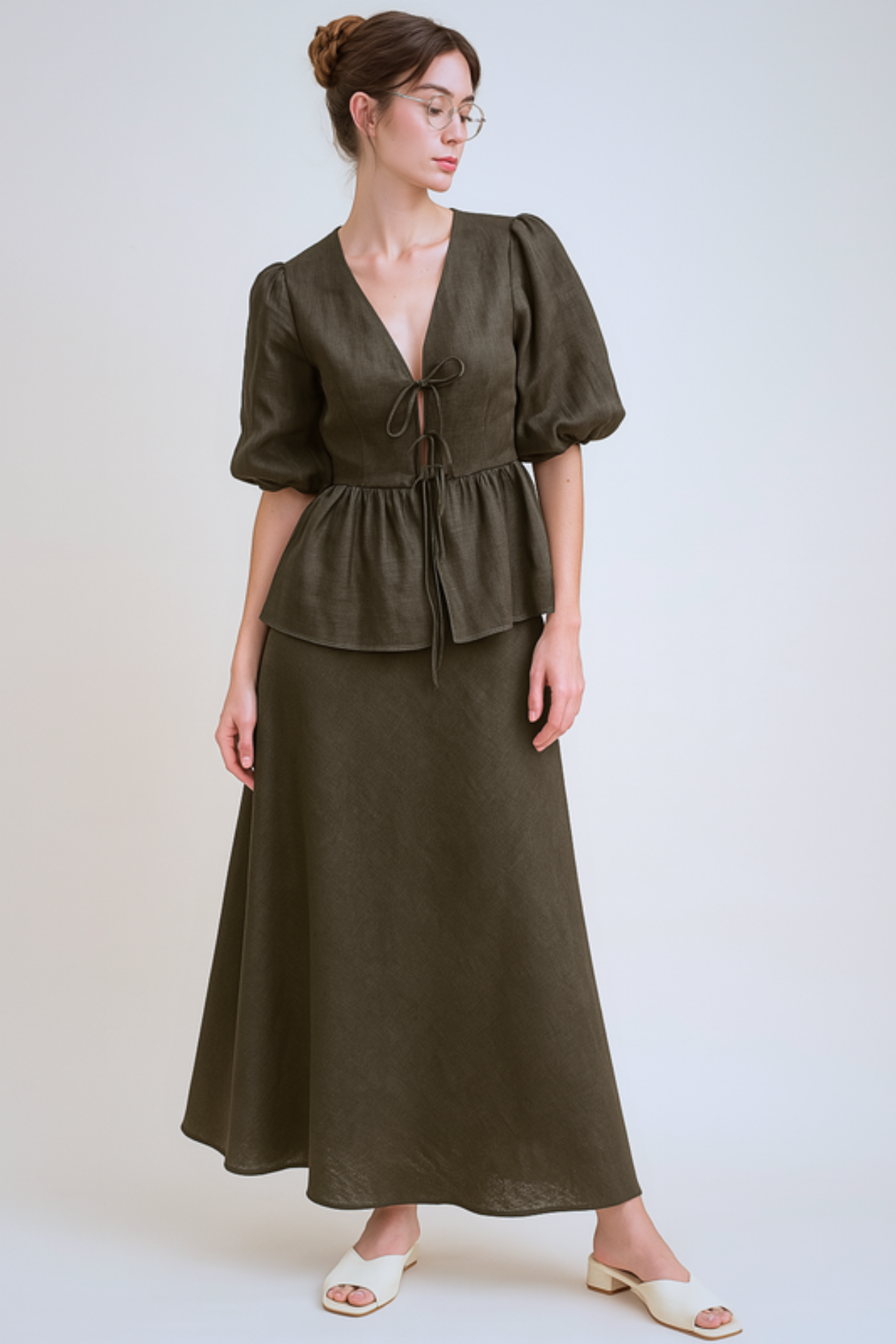 Cardydony Women's Cotton Puff Sleeve Top and Long Skirt Set – Summer Two-Piece Outfit