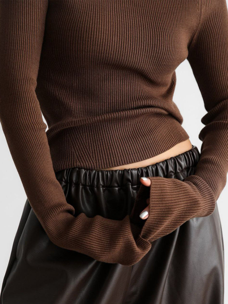 Cardydony Women's PU Leather Women's Pants – Wide Leg Streetwear Drawstring Trousers