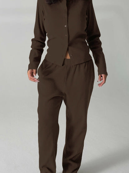 Cardydony Women's Women's Ribbed Knit Co Ord Set – Crop Cardigan & Wide Leg Pants